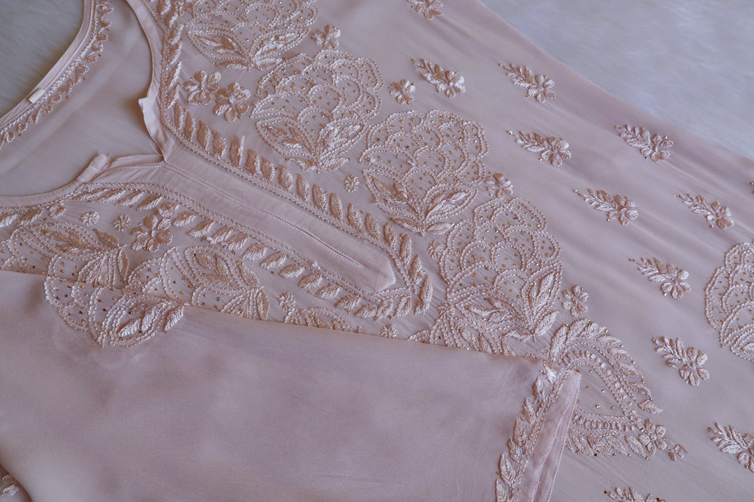Hanaa Beige Viscose Georgette Kurta