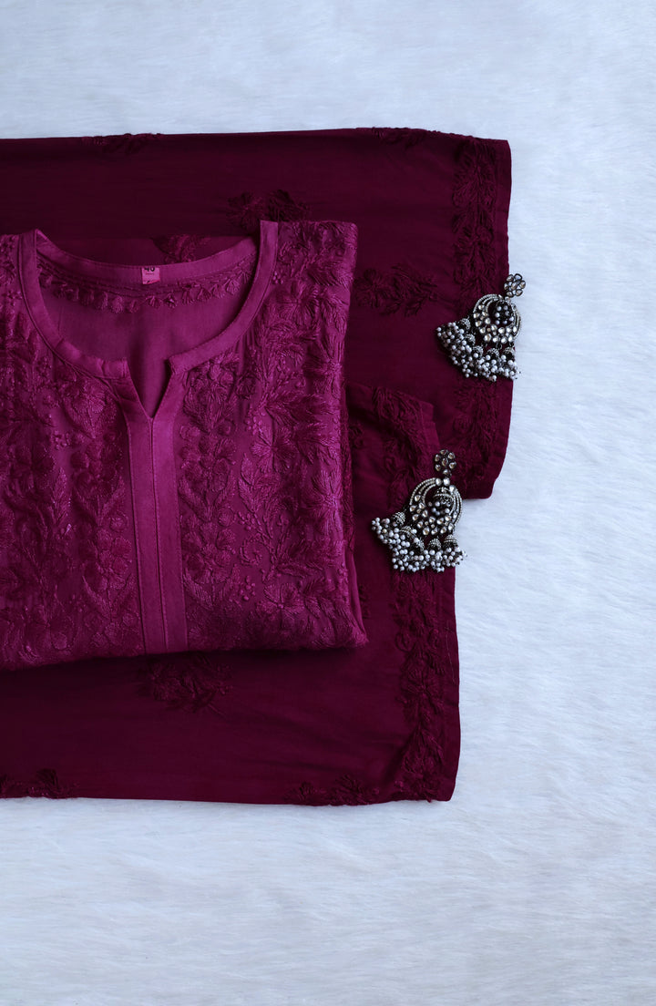 Farhaa Burgundy 2 piece Rayon set