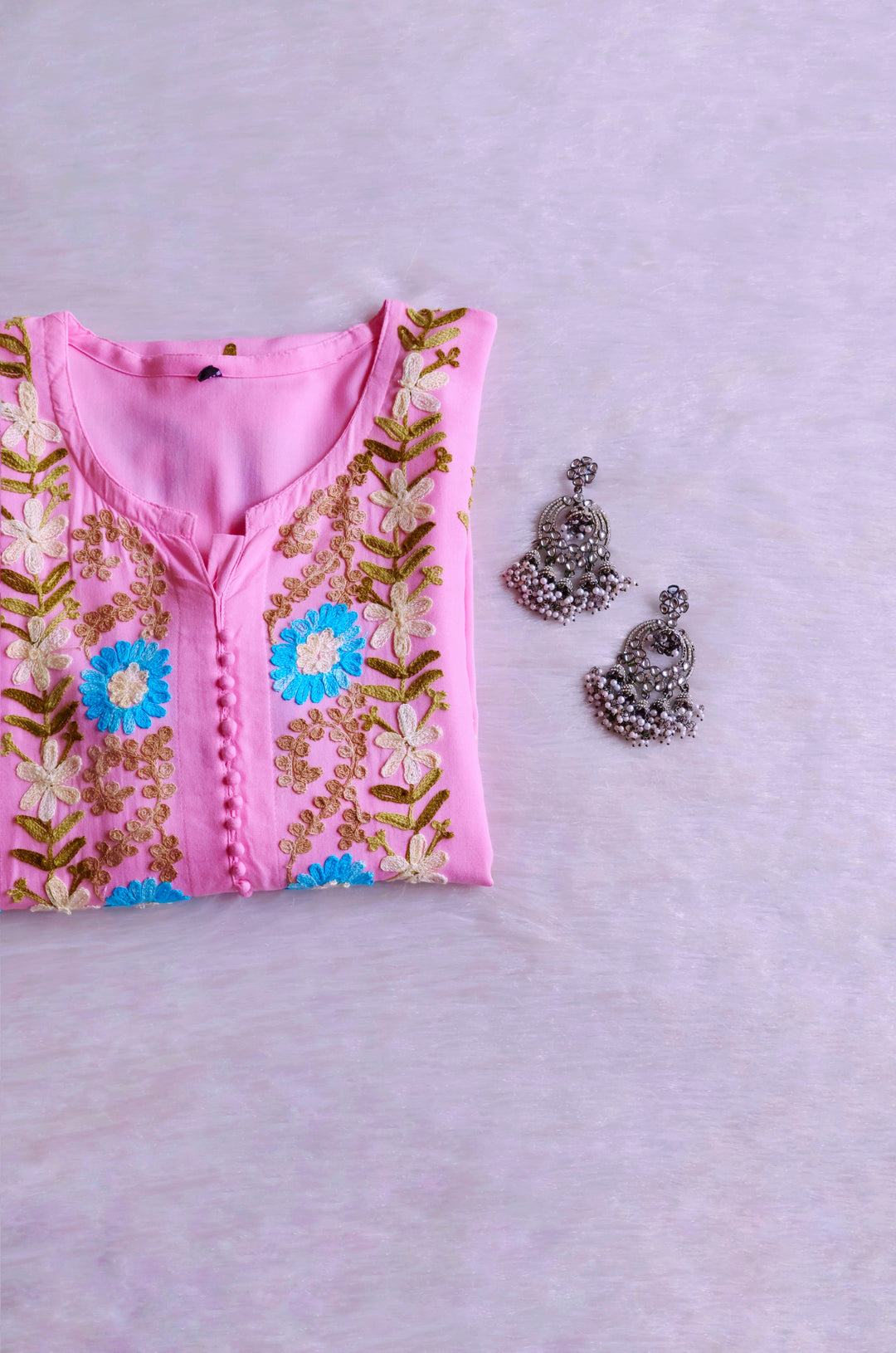 Anah Baby Pink Ombre Long Rayon Kurta