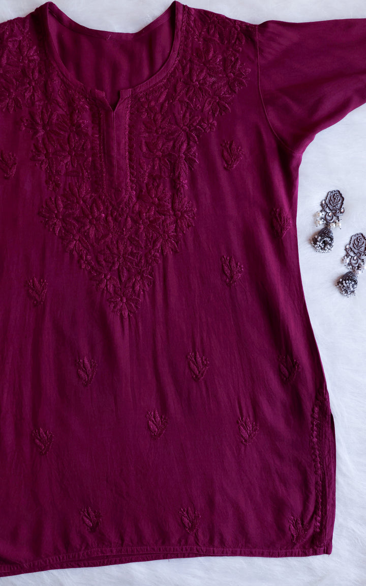 Nora Burgundy Short Rayon Kurta
