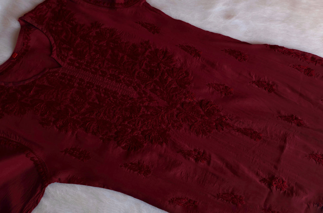Alanah Maroon Chanderi Kurta