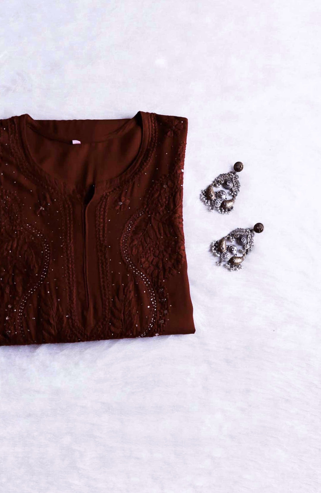 Naida Chocolate Brown Rayon mukaish Long Kurta