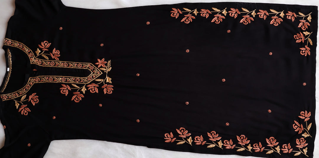 Gul Kashmiri Black & Rose Brown Modal Kurta Set