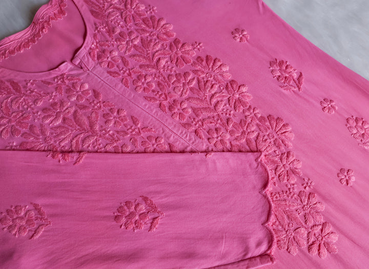 Gul Baby Pink Scalloped Long Rayon Kurta