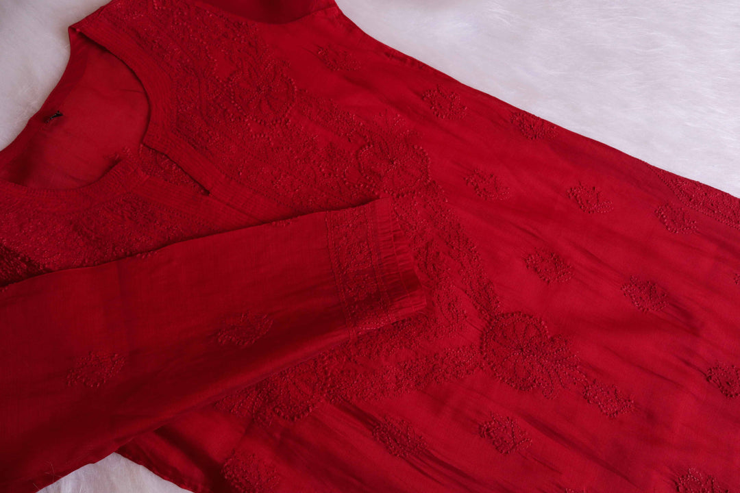 Alanah Red Long Chanderi Silk Kurta