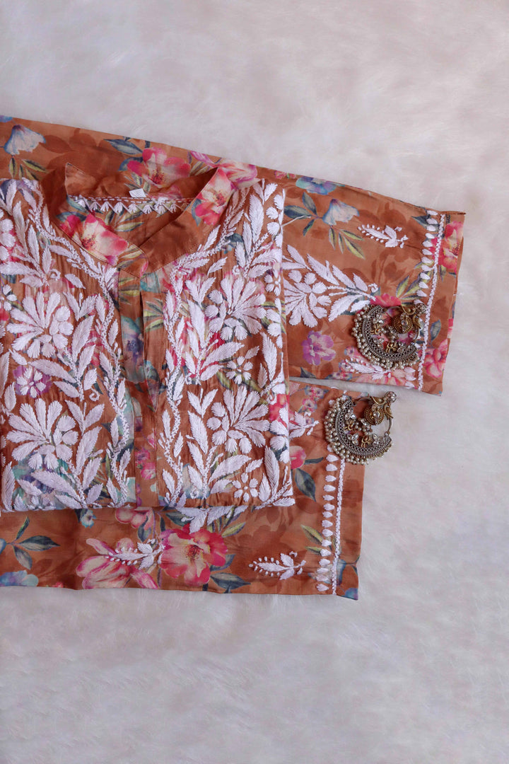 Jannat Rose Brown Chanderi Coord Set