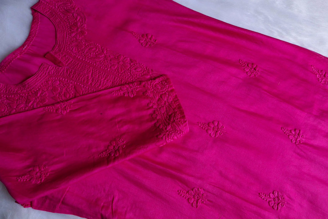Zimra Luxe Deep Pink 3 Piece Pure Chanderi set