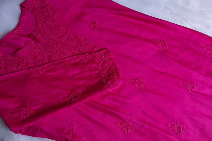 Zimra Luxe Deep Pink 3 Piece Pure Chanderi set
