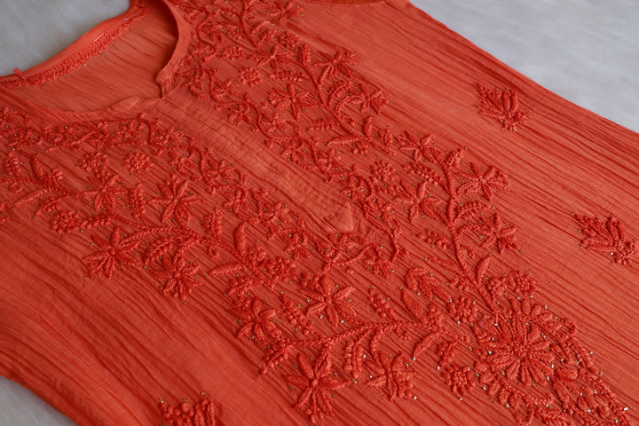 Naqsh Rust Pure Chanderi Mulmul Set