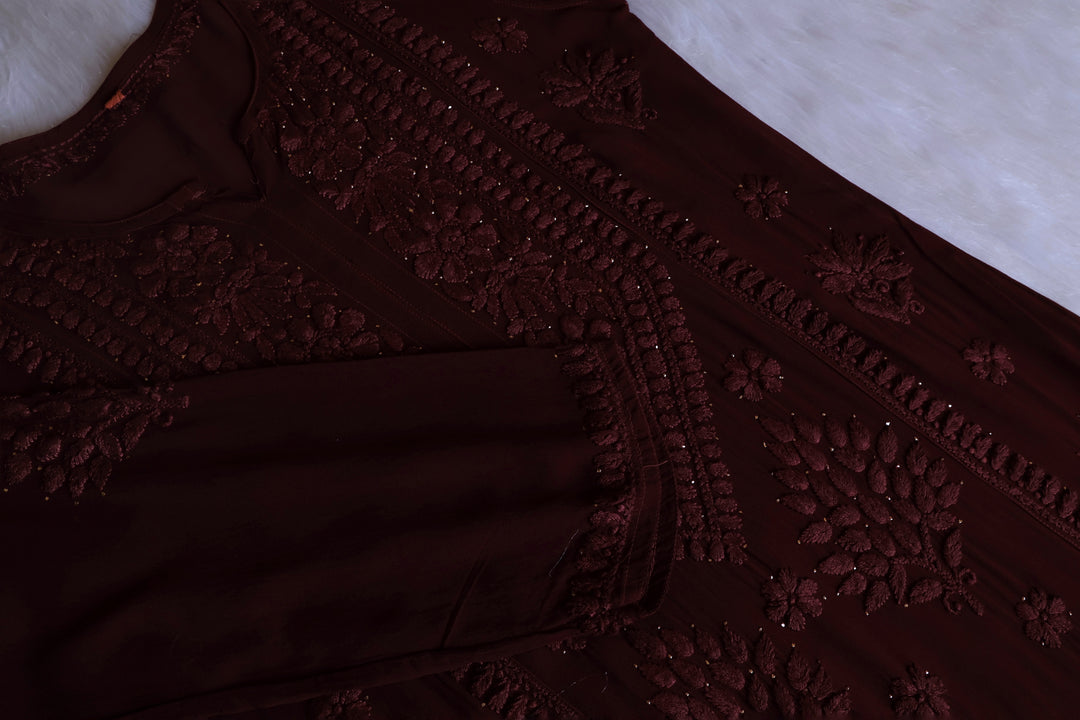 Hoor Chocolate Brown Viscose Georgette Kurta