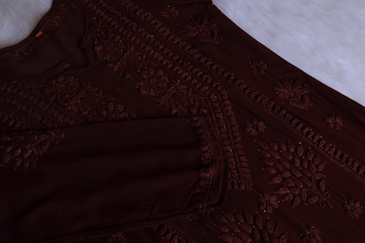 Hoor Chocolate Brown Viscose Georgette Kurta