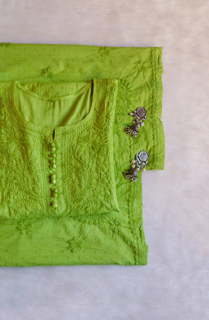 Nazakat Olive Green Cotton Kurta set