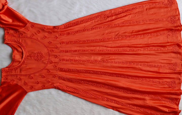 Naqsh Rust Pure Chanderi Silk Anarkali