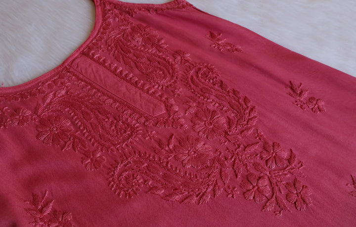 Hala Mauve Pink Sleeveless Long Rayon Kurta