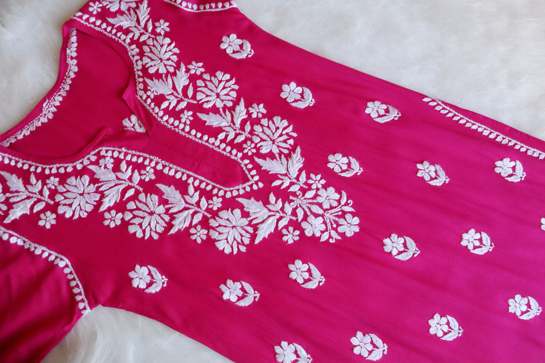 Mehr Hot Pink Long Rayon kurta