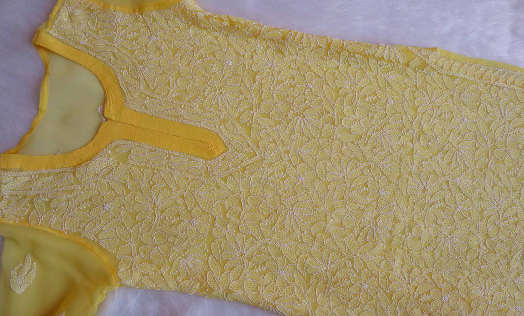 Nazish Yellow & White Long Georgette kurta