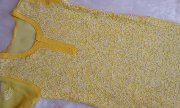 Nazish Yellow & White Long Georgette kurta