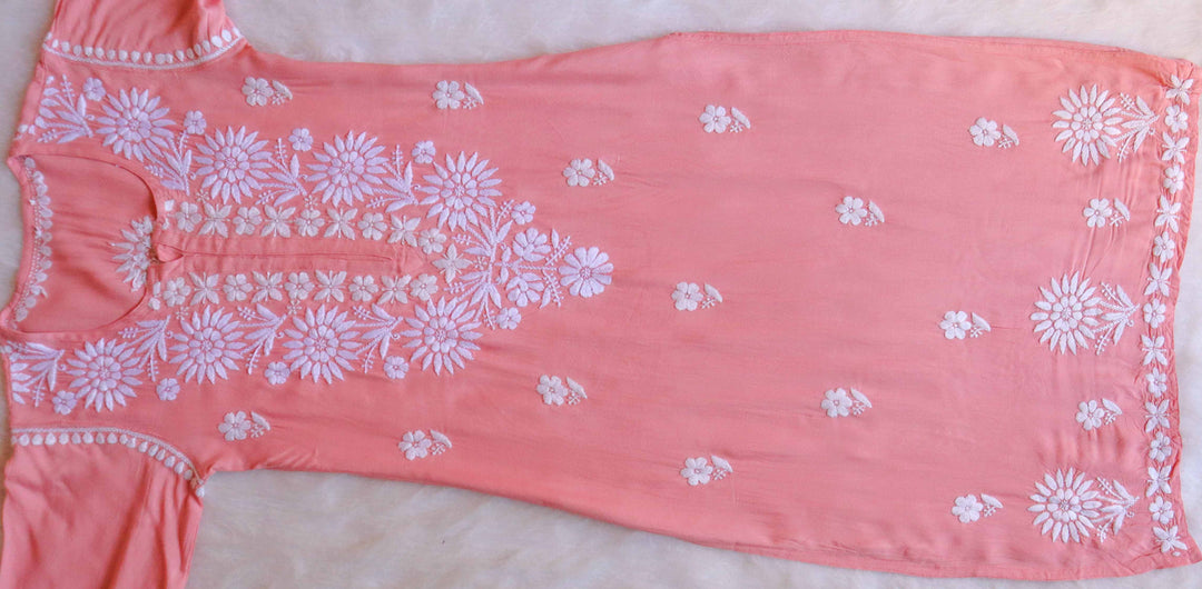 Haya Pastel Peach Long Rayon kurta