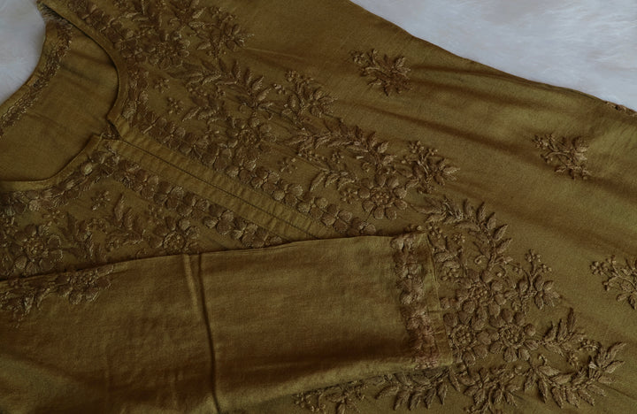 Zunaira Pastel Olive Chanderi Kurta