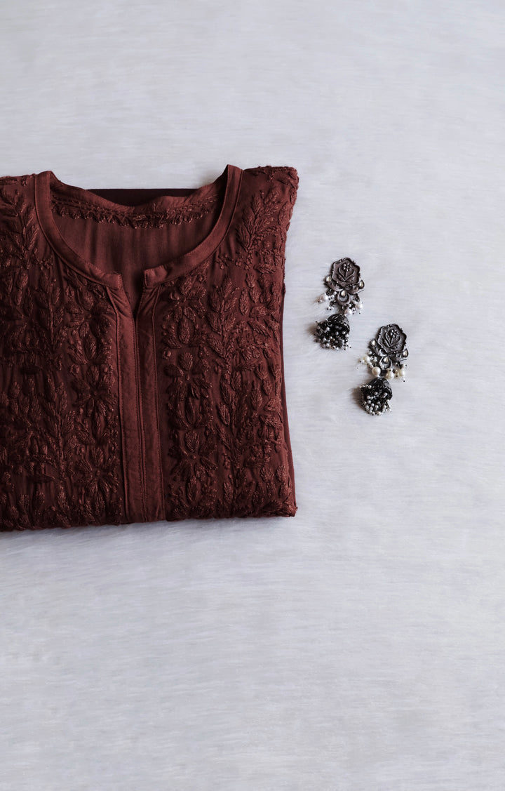 Nagma Chocolate Brown Long Ombre Rayon Kurta