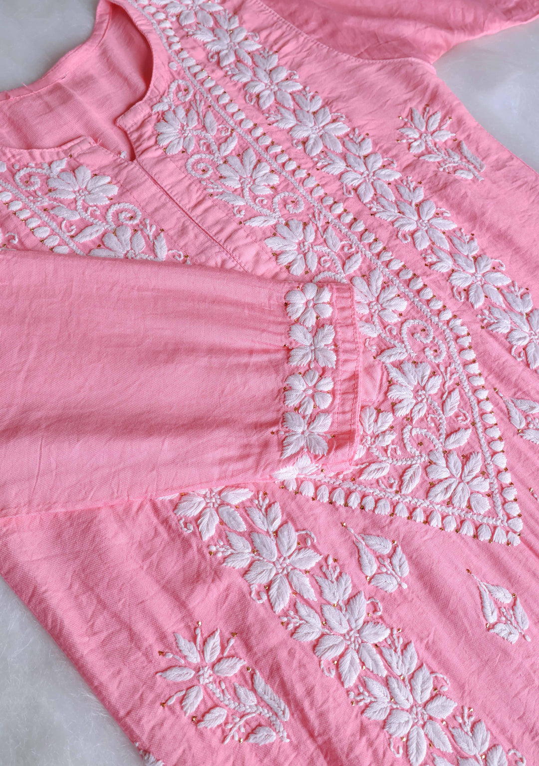 Alizah Baby Pink Linen Chanderi Mukaish Kurta