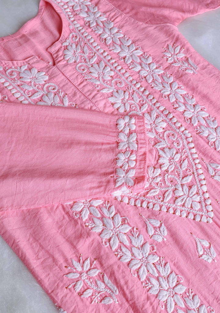Alizah Baby Pink Linen Chanderi Mukaish Kurta