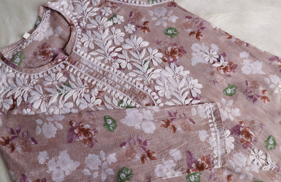 Maira Rose Beige Mulmul Long Kurta