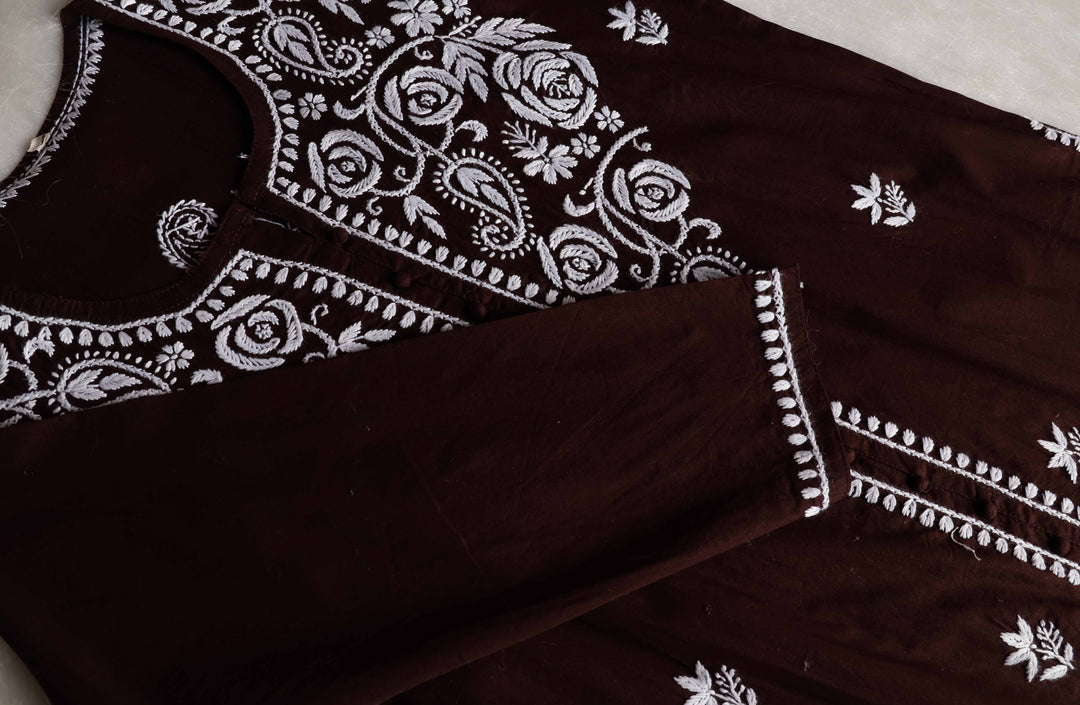 Gul Chocolate Brown & White Cotton Kurta