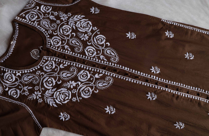 Gul Taupe & White Cotton Kurta