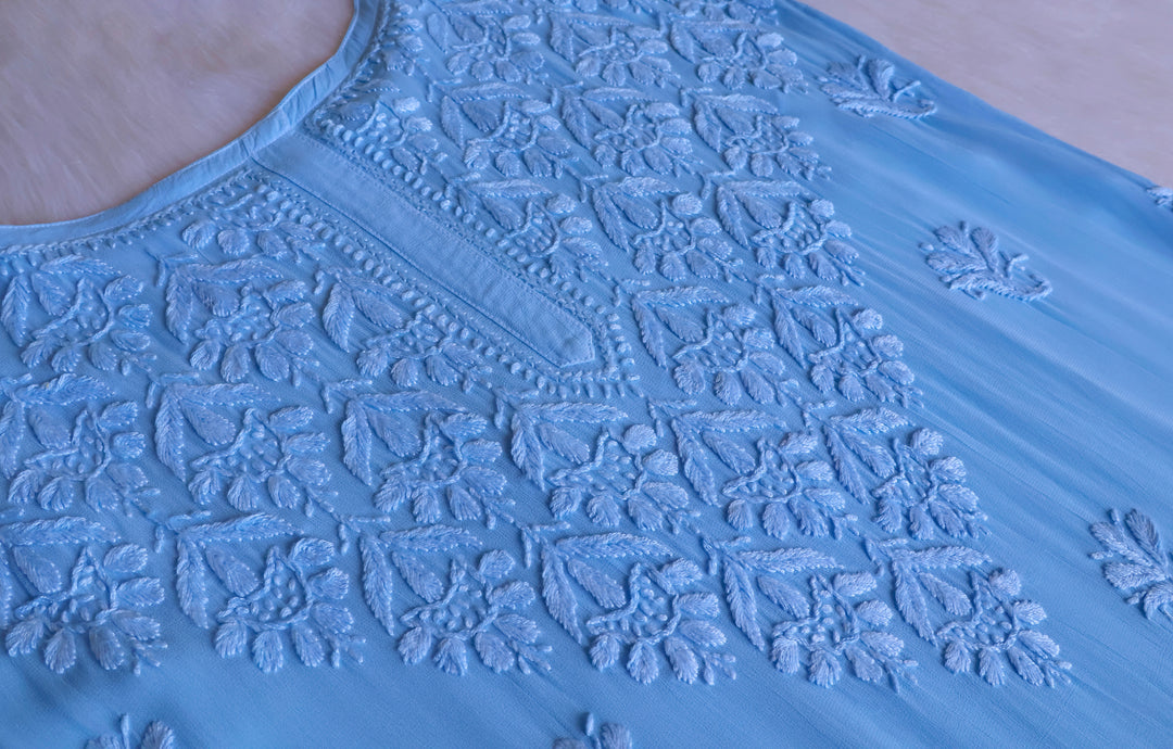 Hana Ice Blue Long Viscose Noodle Strap Kurta