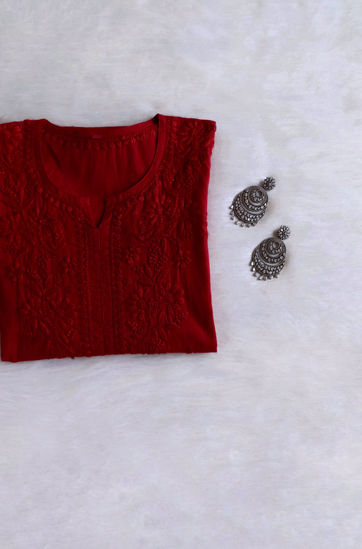 Anahira Maroon Cotton Kurta
