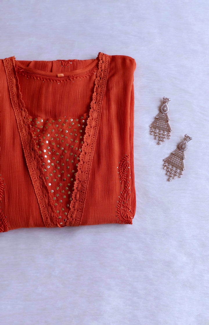 Anabiya Rust Pure Chiffon Dress