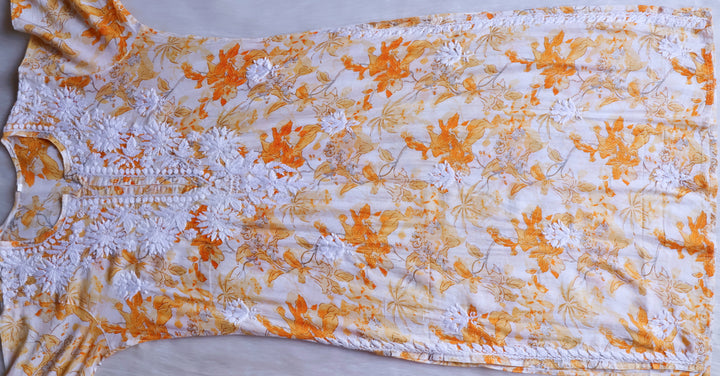 Maahgul Yellow Floral Long MulMul kurta