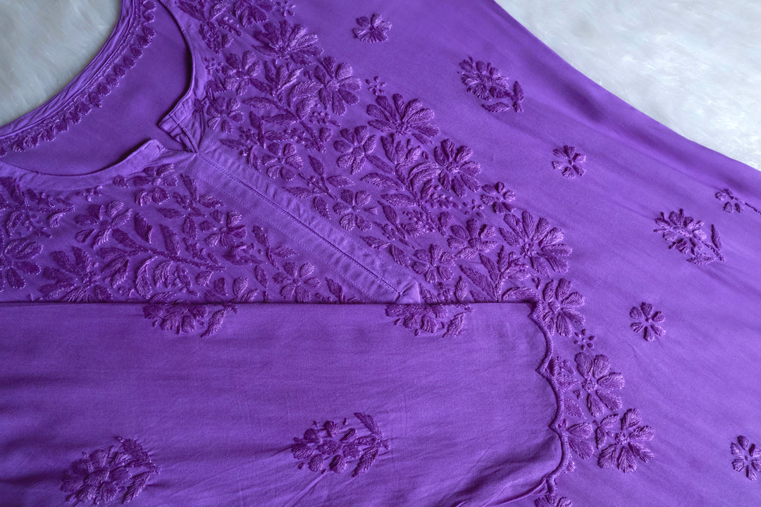 Gul Lavender Scalloped Long Rayon Kurta