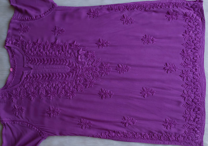 Sarah Purple Modal short top - Noor Chikankari