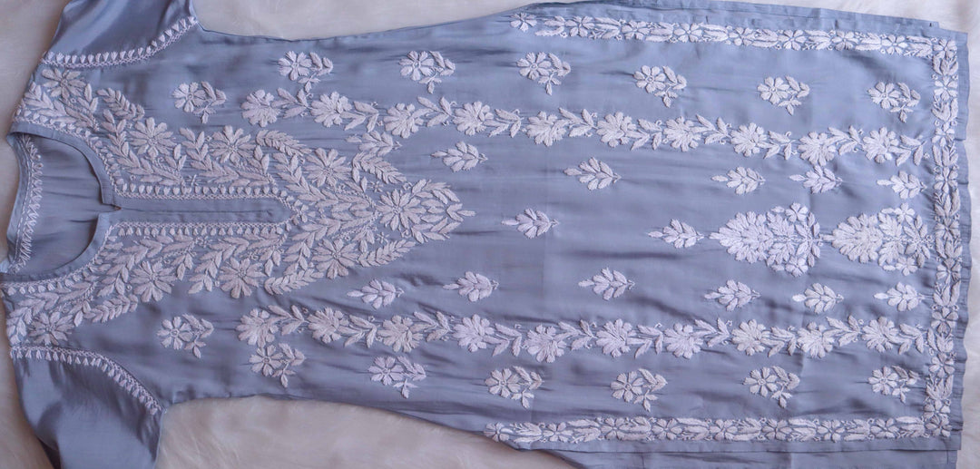 Saman Powder Blue & White Muslin Kurta