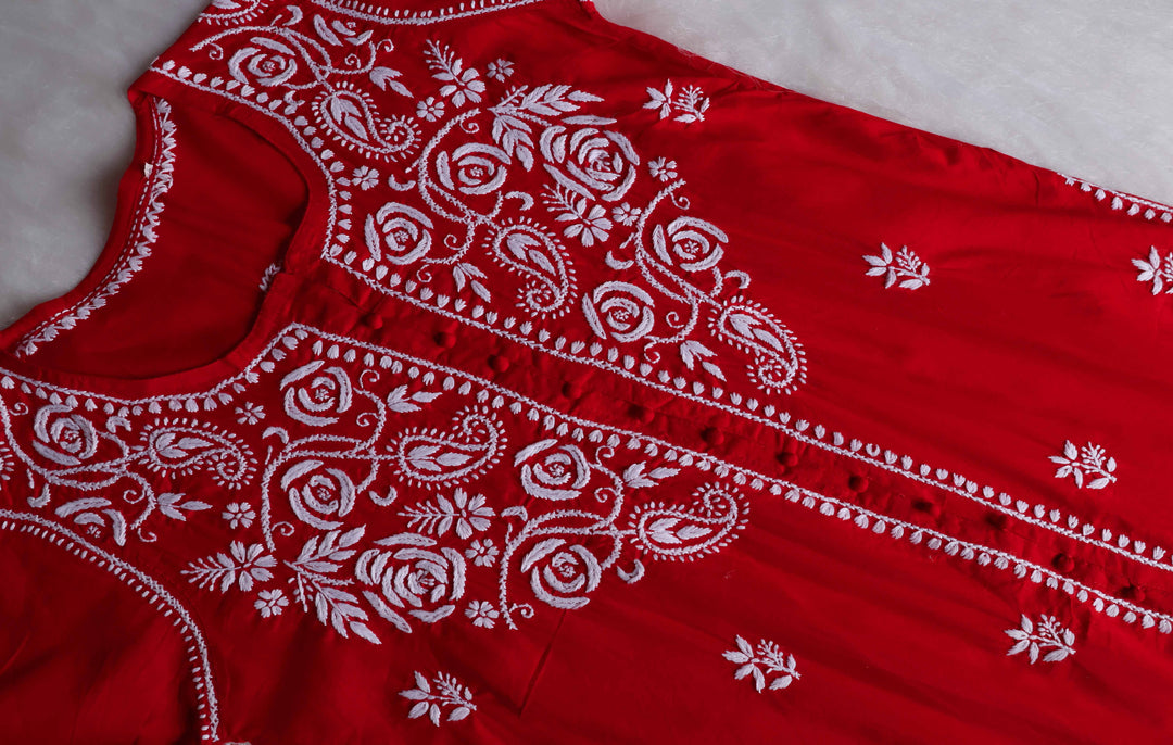 Gul Red & White Cotton Kurta
