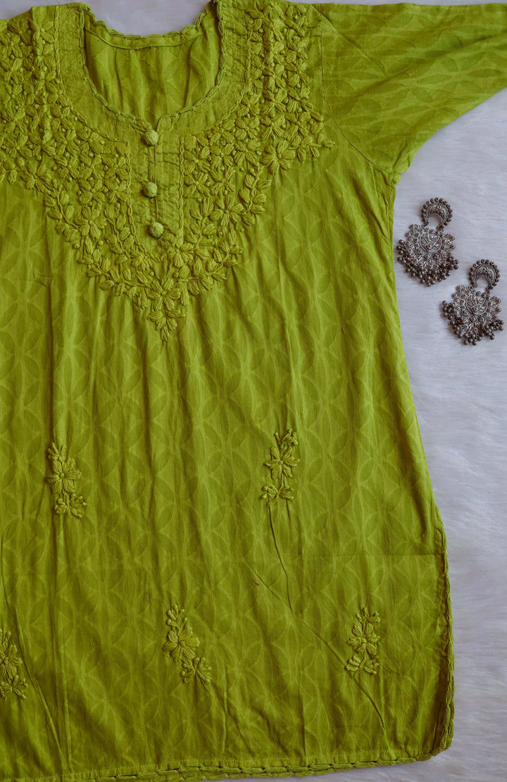 Zaina Green Short Jacquard Cotton kurta