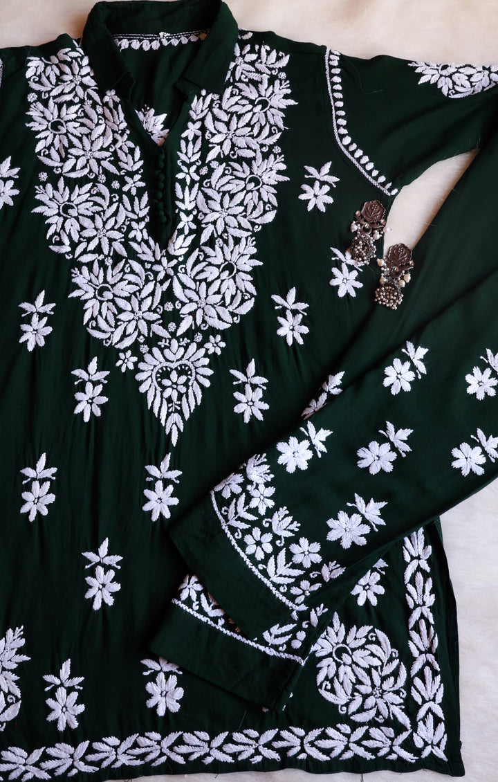 Maahi Deep Green Rayon Coord set - Noor Chikankari