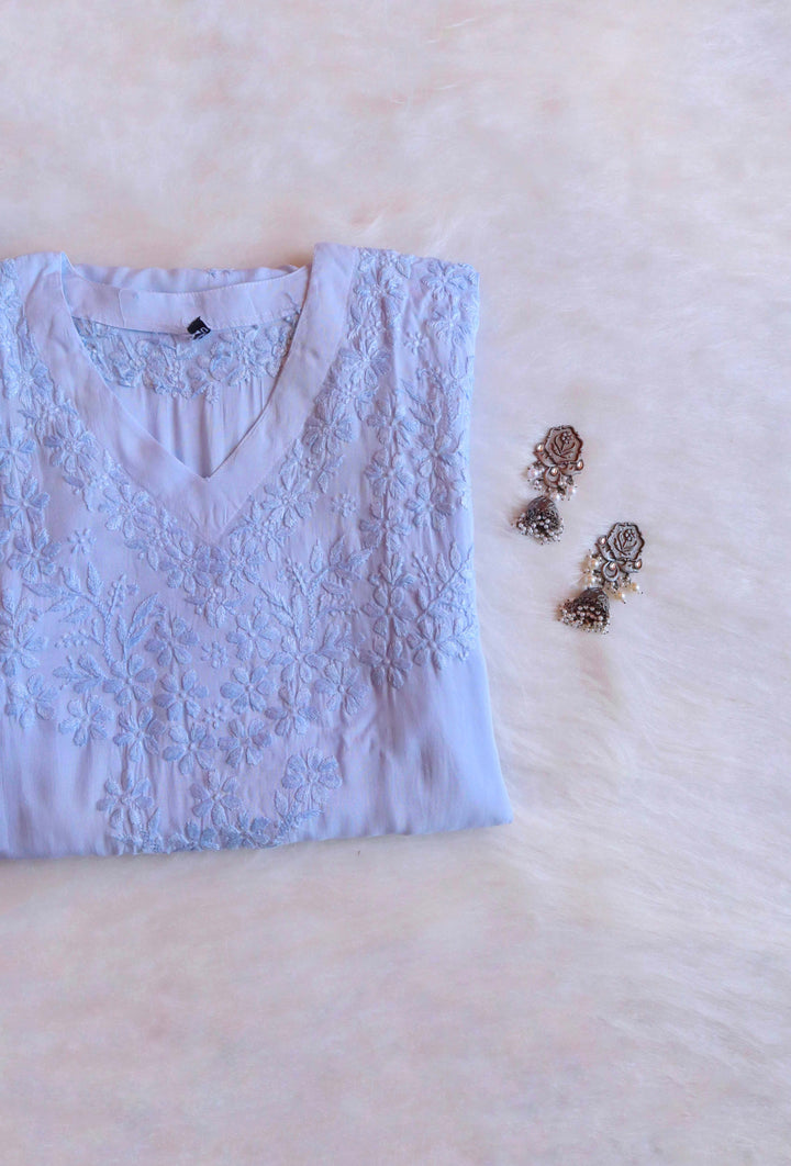 Sadiya Ice Blue Luxe Muslin Kaftan