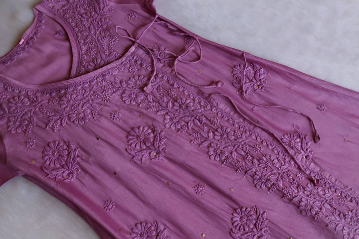 Noor Dusty Purple Pure Chanderi Silk Angarakha