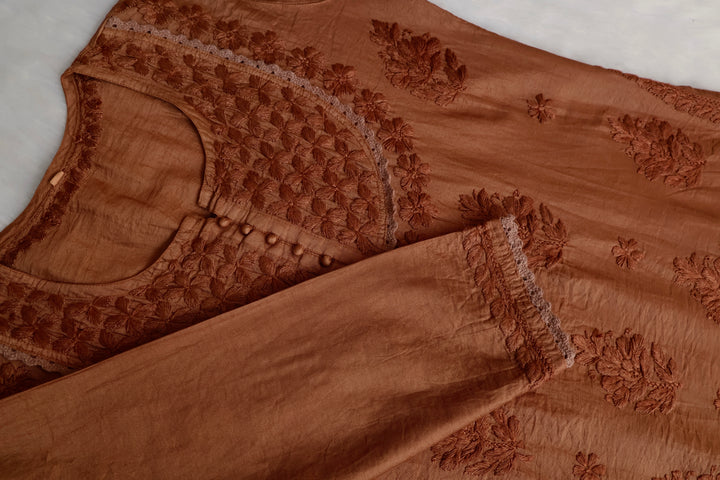 Jannat Deep Brown Short Chanderi Kurta