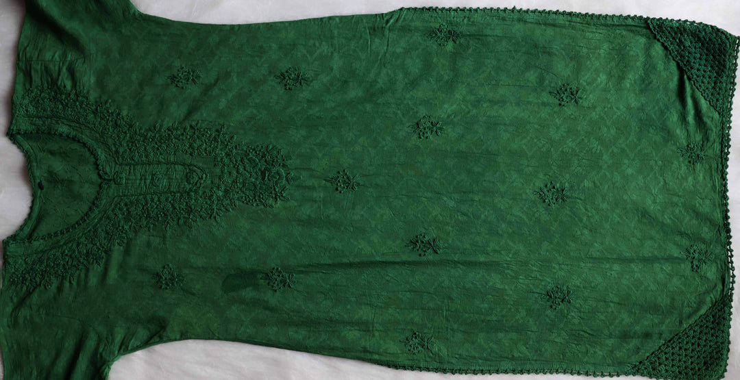 Aaliyah Deep Green Long Jacquard Cotton kurta