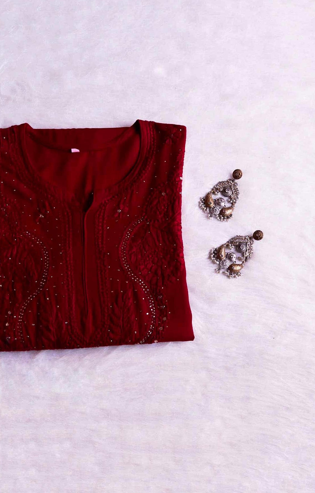 Naida Maroon Rayon mukaish Long Kurta