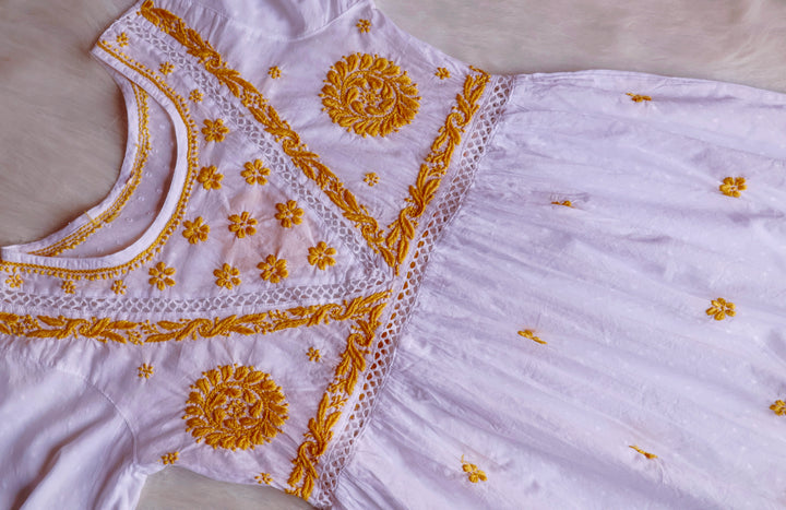 Nazakat White & Mustard Cotton Peplum kurta