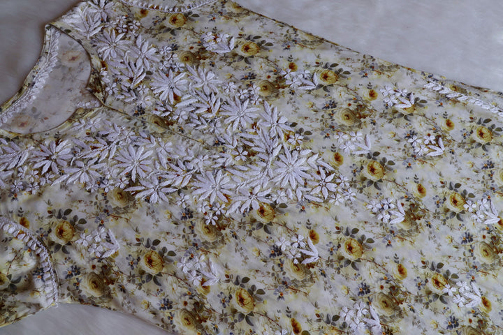 Gulbahaar Olive Green Floral Long Rayon kurta