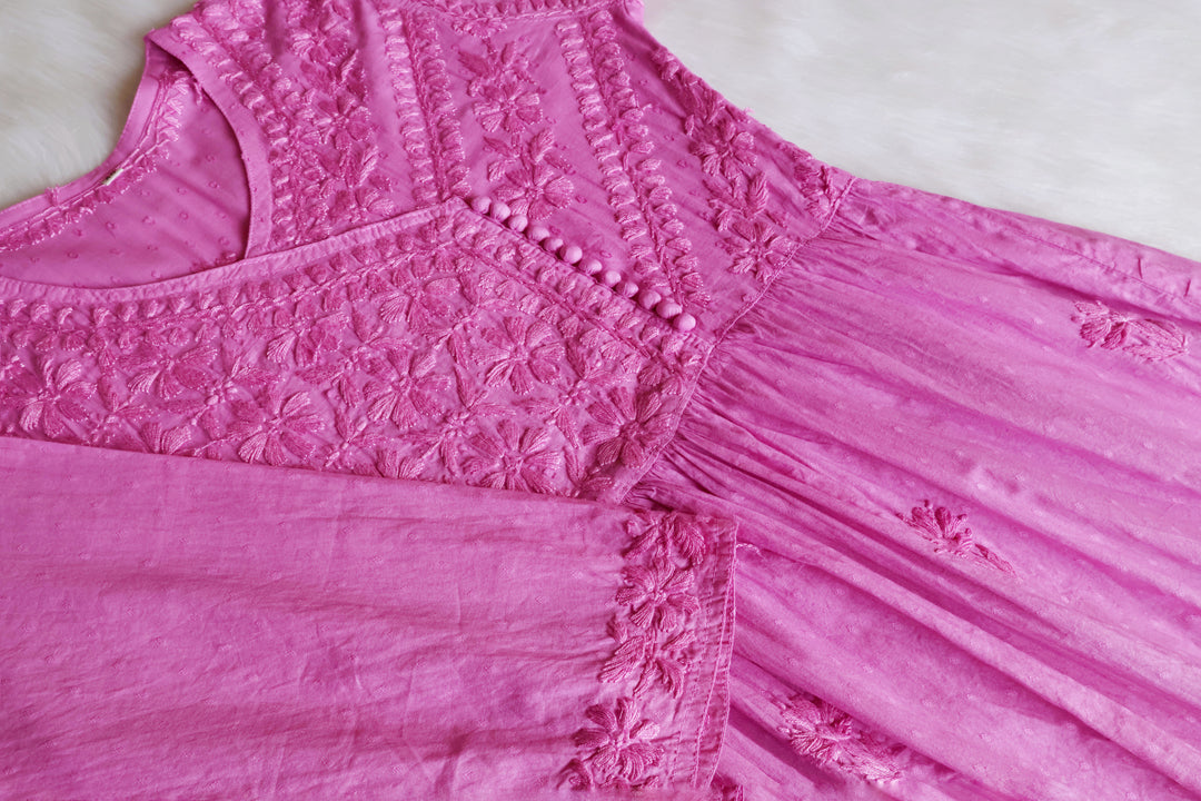 Nazakat Baby Pink Pure Cotton Angarakha Dress