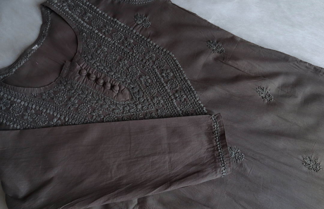 Haania Grey Long Cotton Kurta
