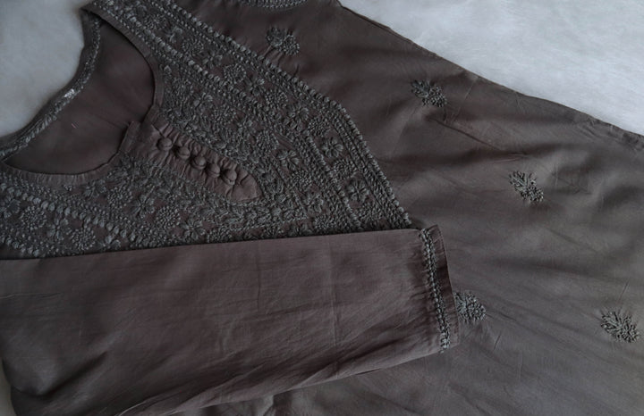 Haania Grey Long Cotton Kurta