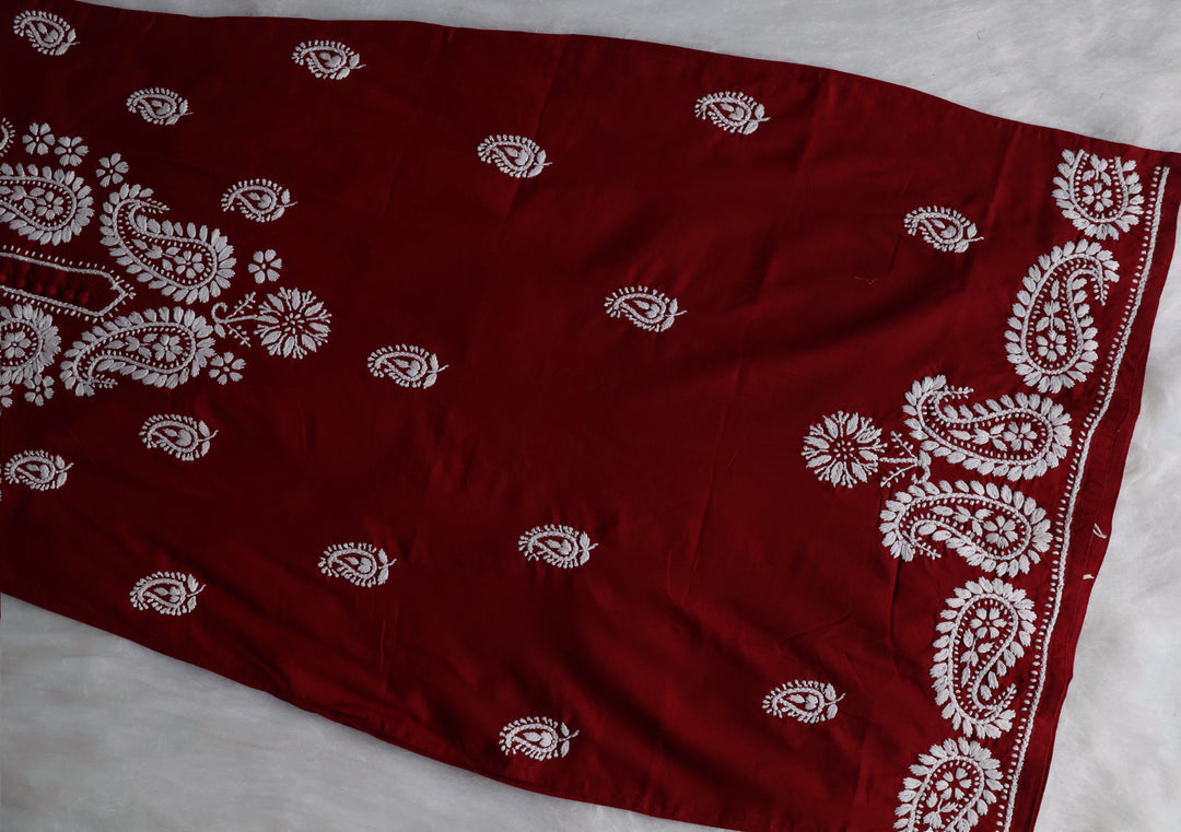 Maroon & White Cotton Kurta